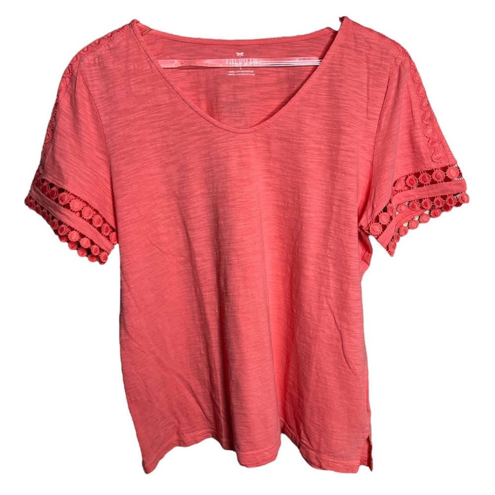 Talbots Coral Lace Sleeve Top